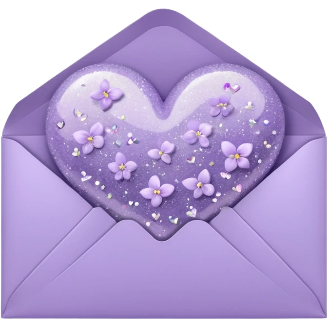a closed pastel lavender lilac flowers heart shiny sparkly glittery aesthetic romantic vintage envelope  emoji