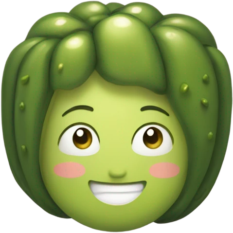 Cute little pickle that is smiling and has Rosie cheeks emoji