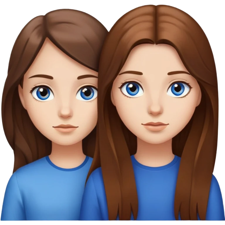 two girls with long brown hair and brown and blue eyes emoji