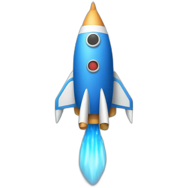 a blue rocket with arms and eyes emoji