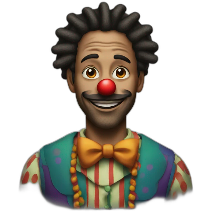 a man with dreadlocks and painted as a clown emoji