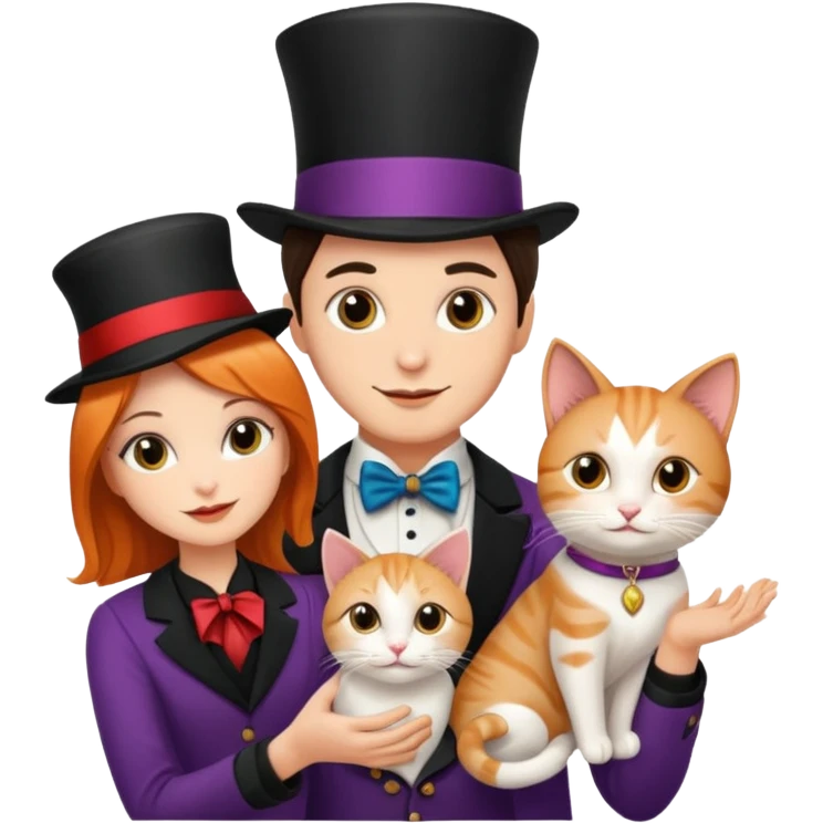magician couple and their pet cat emoji