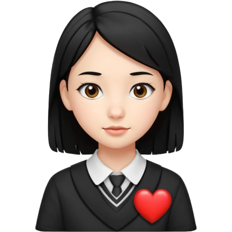 a young 8th grade school girl, with fair skin, heart shape face, has medium length straight black hair and with hoops earrings. emoji