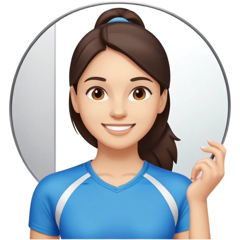  brunette woman in sport clothes looking in the mirror and smiling emoji