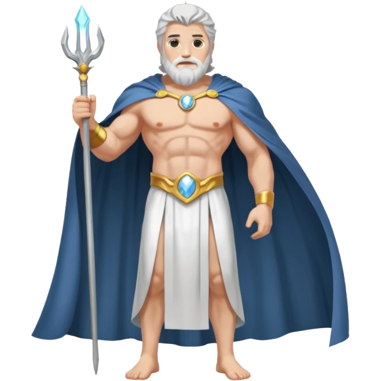 fullbody silverhair shirtless god ZEUS, white robe over shoulder and cape, standing still emoji