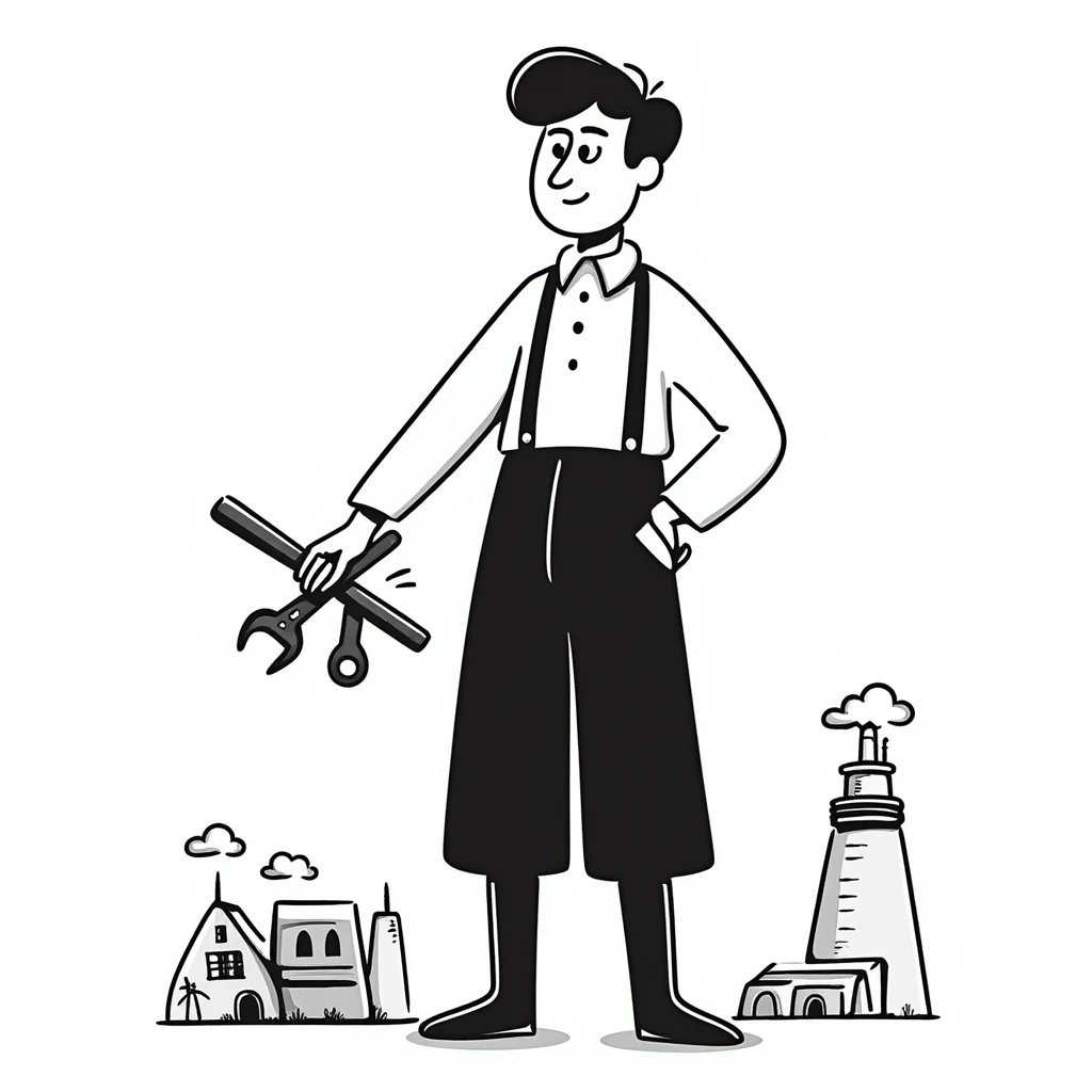 Victorian era English worker with tools, suspenders, boots, and rugged appearance from industrial revolution emoji