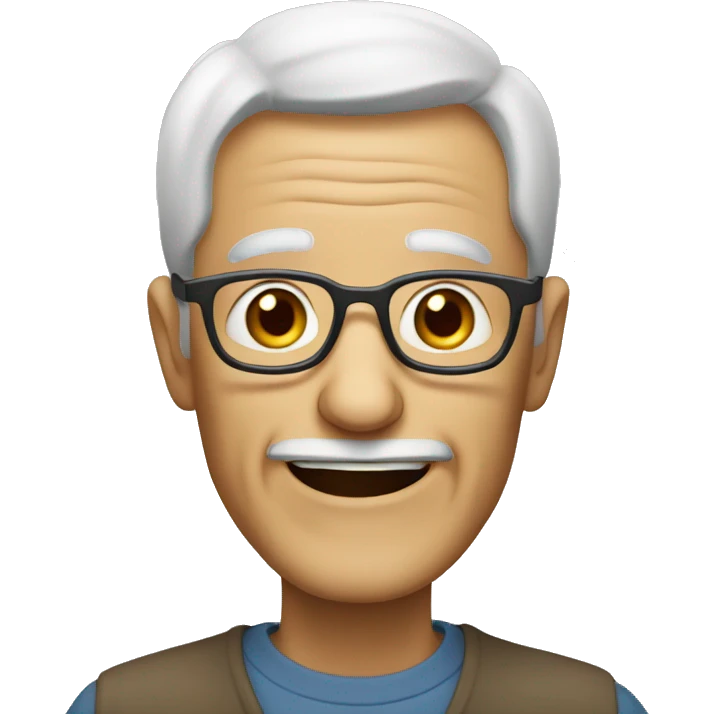 an elderly man smiling without a mustache and glasses emoji