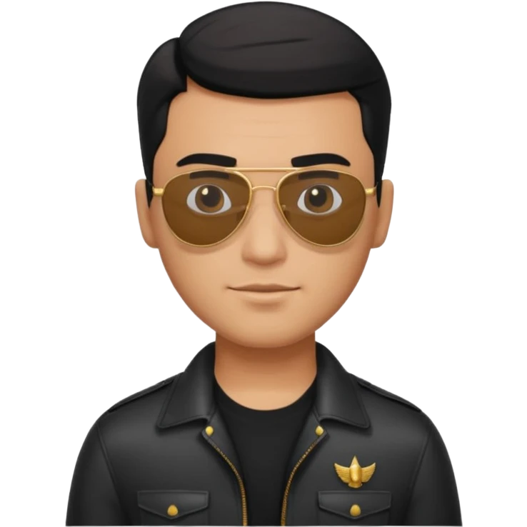 Man with black comb over hairstyle, black shirt and aviator sunglasses emoji