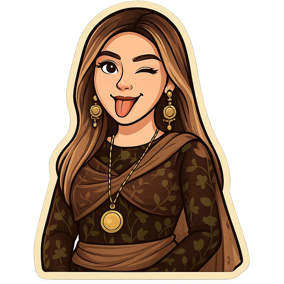 Kurdish cartoon sticker of the same woman in the new dress, making a mocking or teasing face, tongue out or winking, playful, no text, transparent background emoji