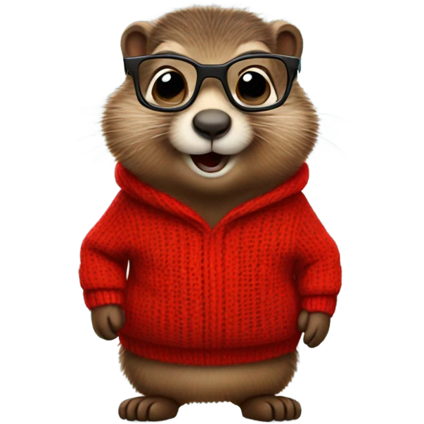 cute groundhog in a fully red sweater and glasses full body shown emoji