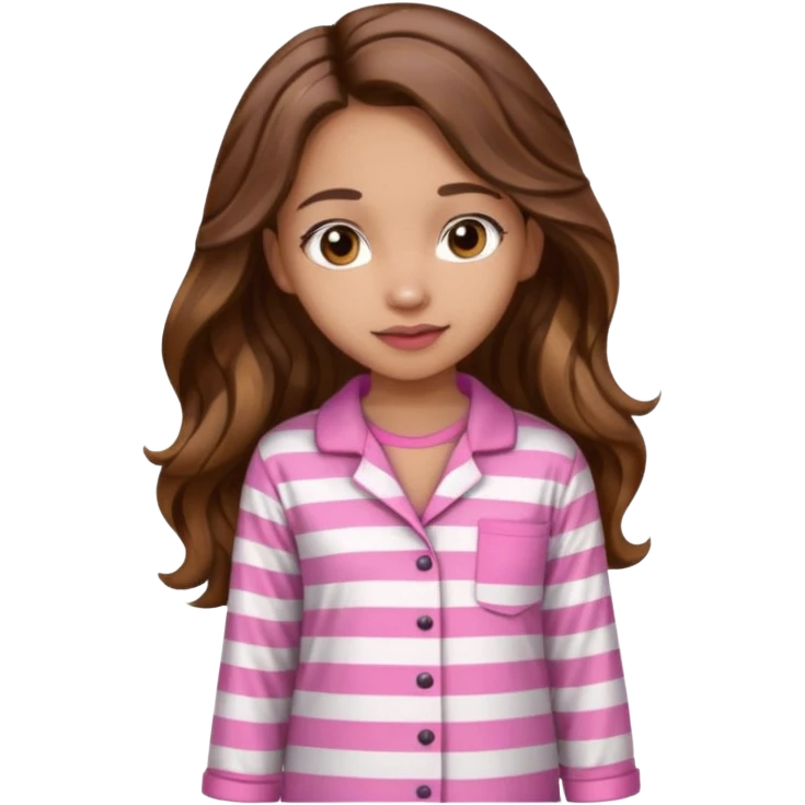 lightskin girl  pink and white striped pajama shirt shirt and long wavy brown brown hair  emoji