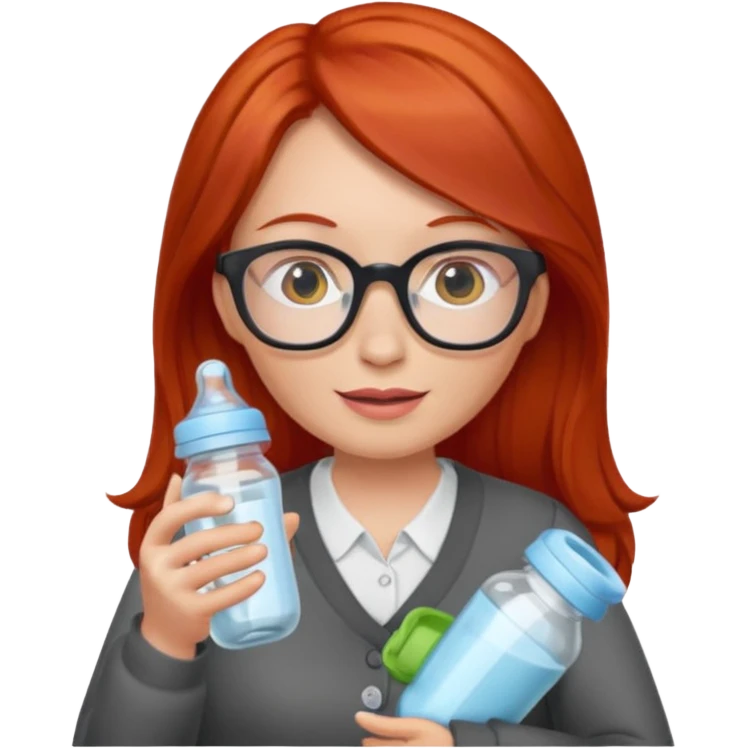 red lang haired woman with glasses with baby bottle emoji