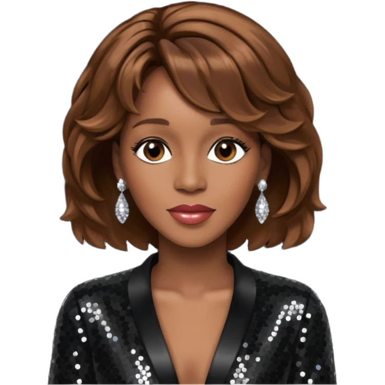 Whitney Houston with brown hair, black sequin outfit emoji