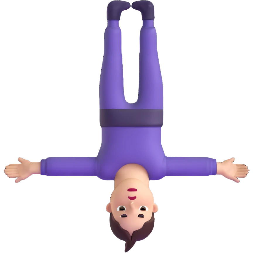 a white person with their body turned upside down on a black background emoji