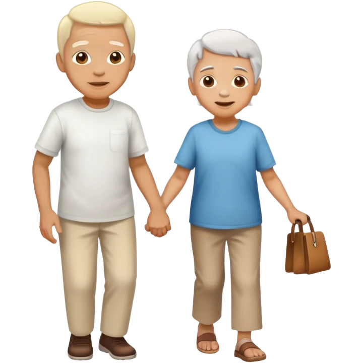 a child helping an elderly person walk, kind and friendly emoji
