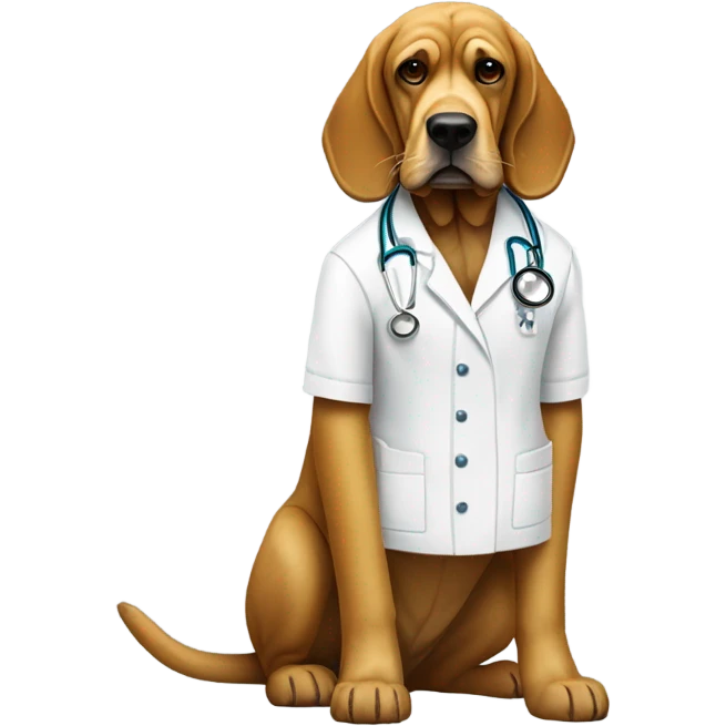 Full body White and gold bloodhound as a doctor in medical mask with JJC monogram. emoji