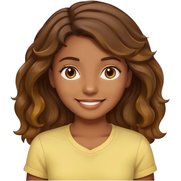  a kinda brown skin girl with brown wavy hair with highlights with brown eyes with a light yellow shirt emoji