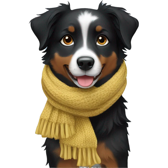 Small black australian shepherd dog wearing a knit scarf emoji