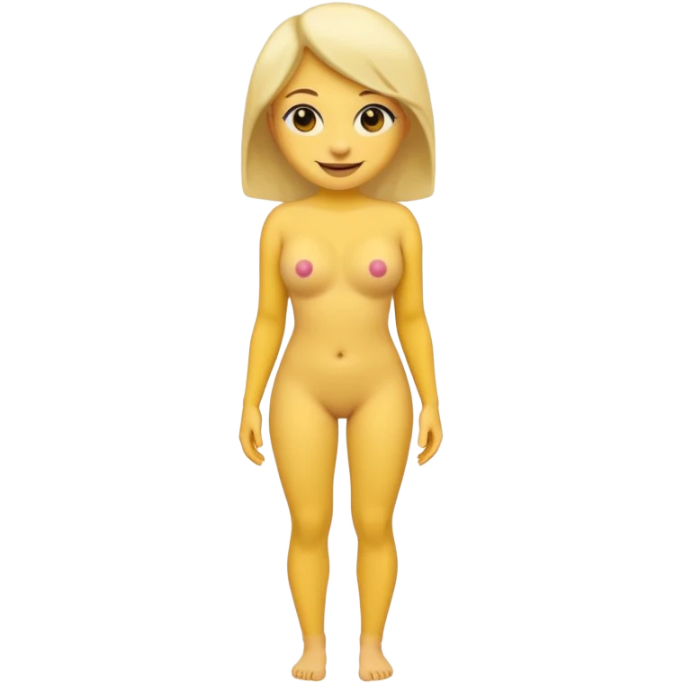 female noseless noseless noseless yellow smiling emoji with tits, full body dark black eyes, hairless, noseless, earless emoji