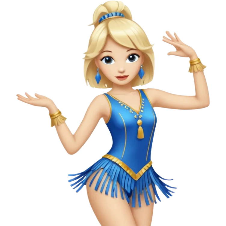 blue jazz style dance costume with tassels on blonde emoji