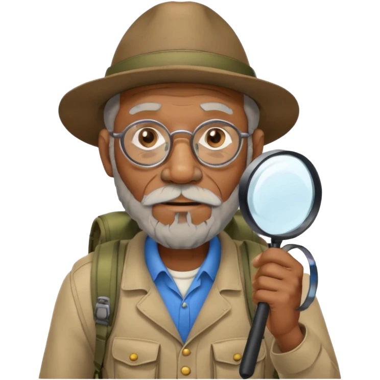 Explorer old black Man with backpack and magnifying glass emoji