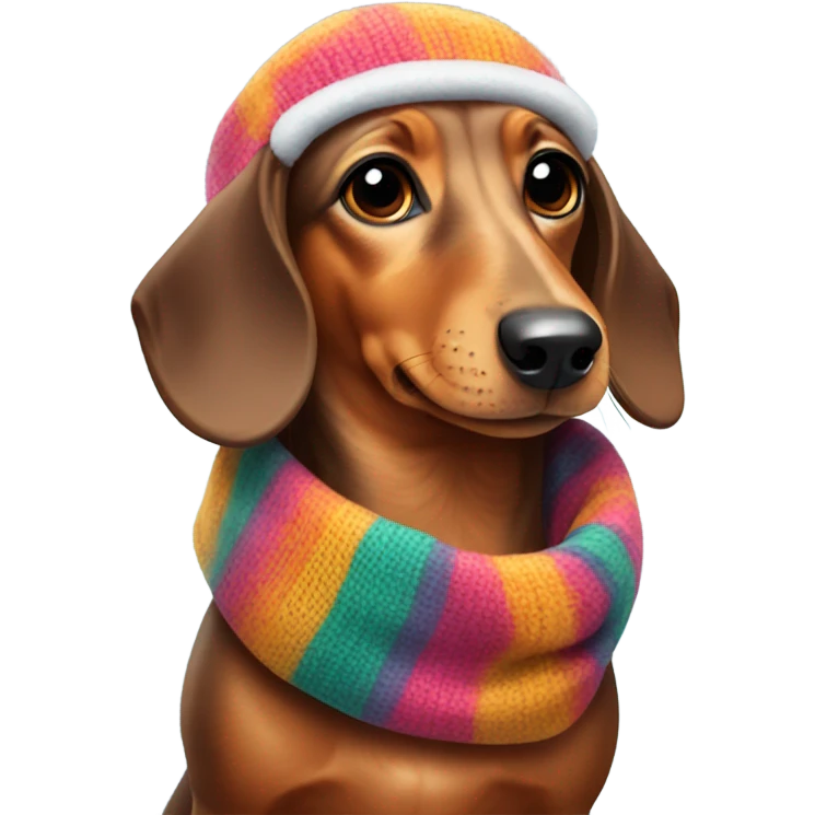 Frozen dachshund in winter clothes emoji