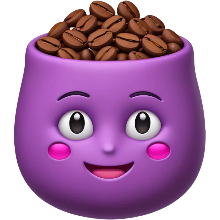 Create 3D minimalist emoji in the style of Coffee Lover — a coffee shop and roastery brand.
Style: cozy, warm.
Colors — purple-pink range.
🫘 coffee beans emoji