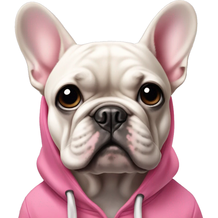 A French bulldog with black head and a pink hoodie emoji