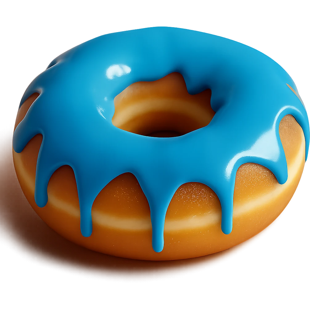 Change the glaze of the donut to a vibrant blue color, keep the donut realistic with soft lighting, transparent background. emoji