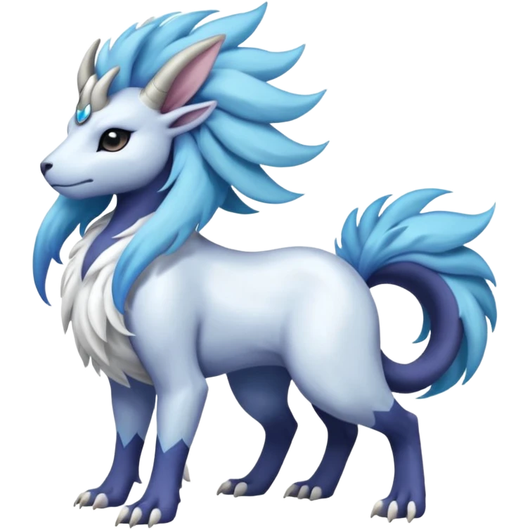 Shiny Glossy Pastel Light Divine Reptilian Draconian Furry Scaly Hairy Feathery Bovine Goated Feline Beautiful Floral Snowy Pretty Absol-Amaura-Suicune-Cobalion-fusion, full body emoji