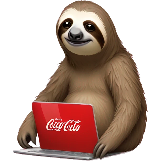 tired sloth with coca cola can and laptop emoji