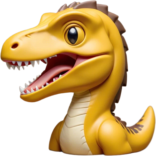 Cinematic Cute Yawning jurassic park Velociraptor Portrait Emoji, Head tilted slightly with a dramatic, wide-open yawn, showcasing a lean, powerful body with a relaxed snout and sleepy, half-closed eyes that hint at both ferocity and fatigue, Simplified yet irresistibly cute features, highly detailed, glowing with a soft, cozy prehistoric glow, high shine, relaxed yet expressive, stylized with a hint of whimsical ancient ease, soft glowing outline, capturing the essence of a drowsy yet endearing jurassic park Velociraptor that appears ready to stretch and yawn its way out of the screen! emoji