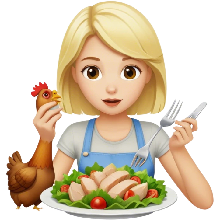 blonde girl eats salad and chicken emoji