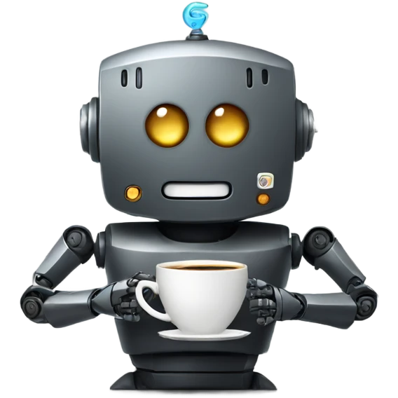robot with a cup of coffee emoji
