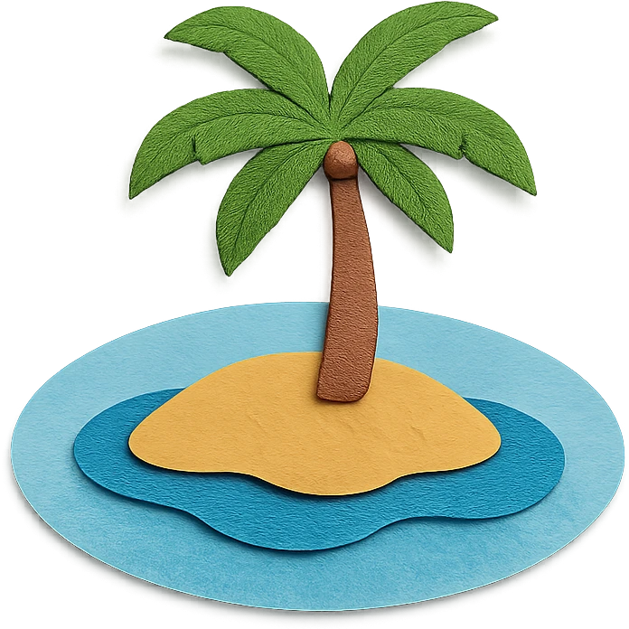 SimDay Bay and island, paper craft style, layered cutout look emoji