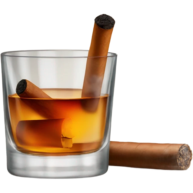 Whiskey glass with cigar in front of the glass emoji