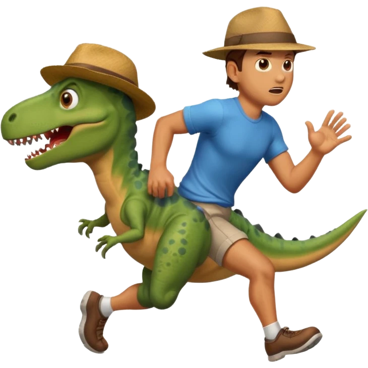 Dude running away from dinosaur emoji