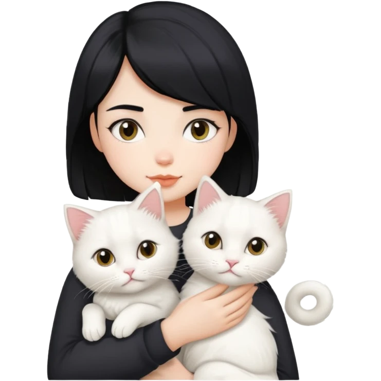 Short black hair handsome girl holding two white longhair cat emoji