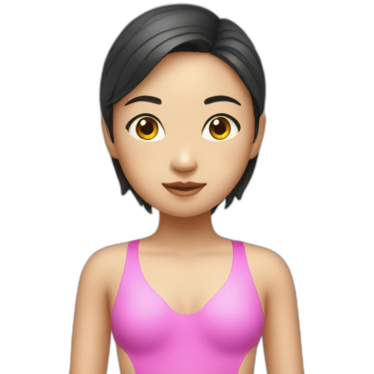 swimming asian girl in pink swimsuit emoji