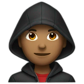 a dark hood with an black jacket and red shirt emoji