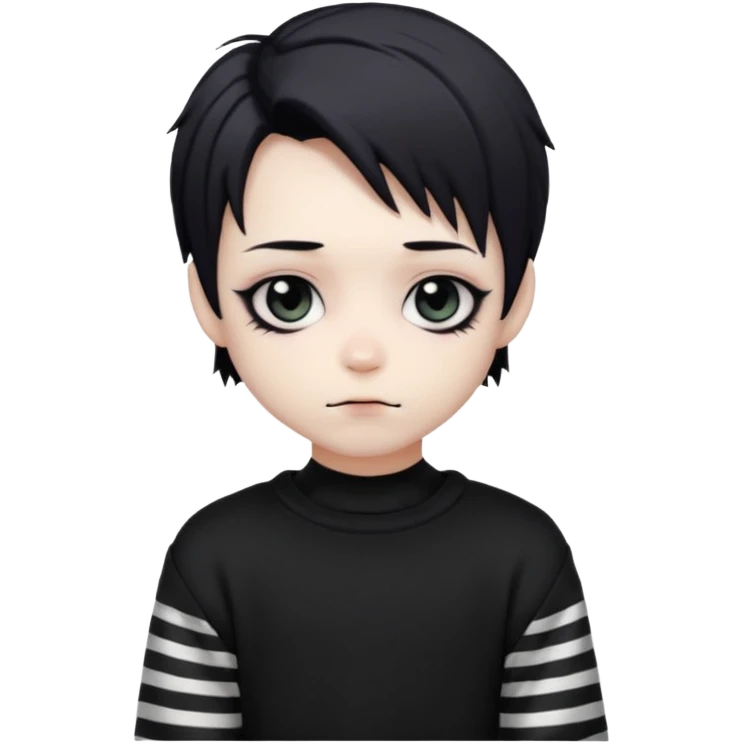Goth boy, chibi style, oversized sweater, striped sleeves, cute emoji