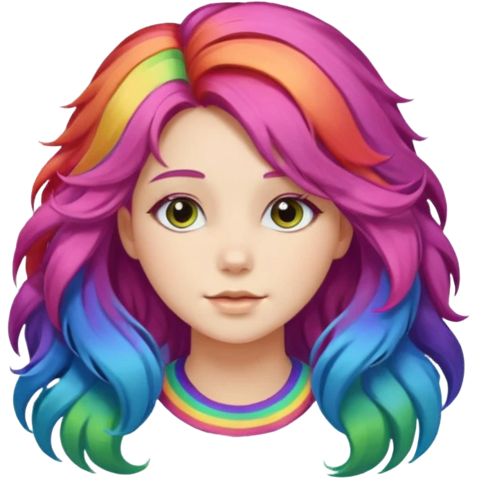 Young woman, fluffy voluminous hair in rainbow colors emoji