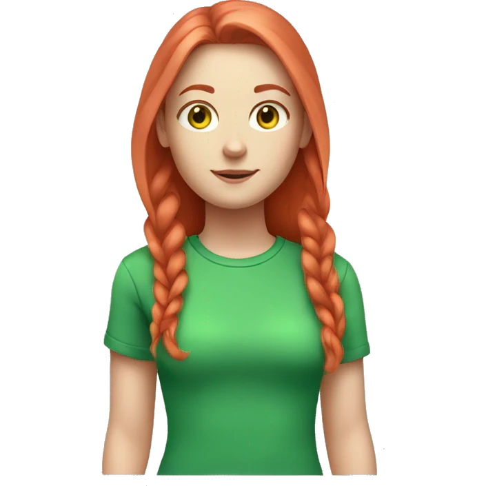 a white-skinned girl with long red hair and green eyes in a pink T-shirt emoji