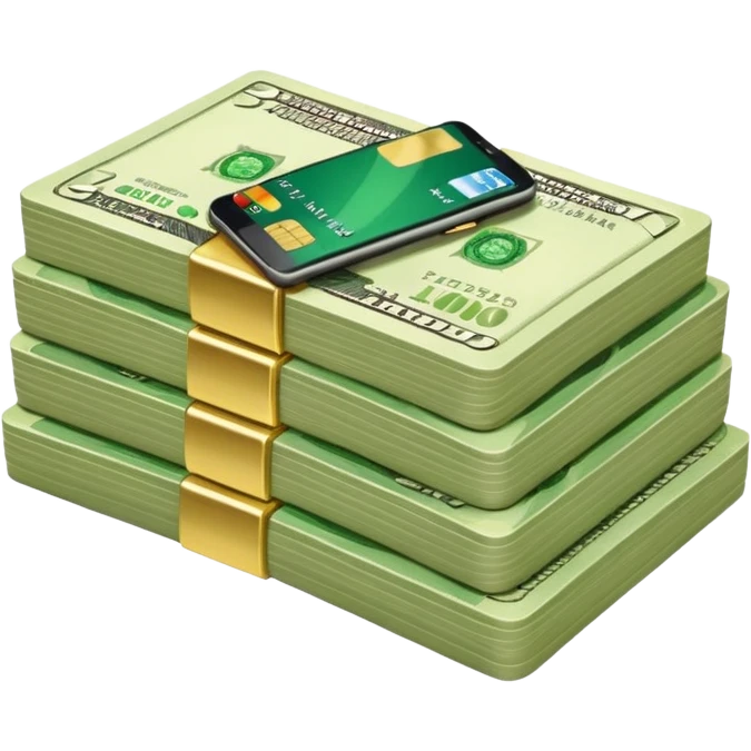 Dolares en efectivo, tarjetas, teléfono  emoji