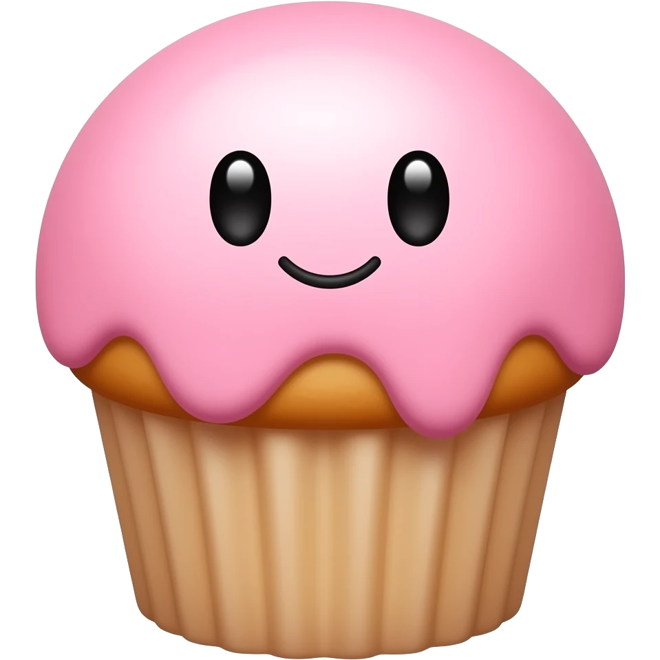 Um cupcake rosa com muito brilho, feliz e sorridente, com um rosto... emoji