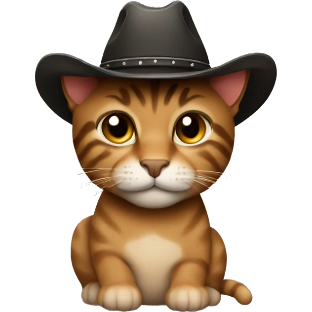 brown cat with black stripes has a cowboy hat on emoji