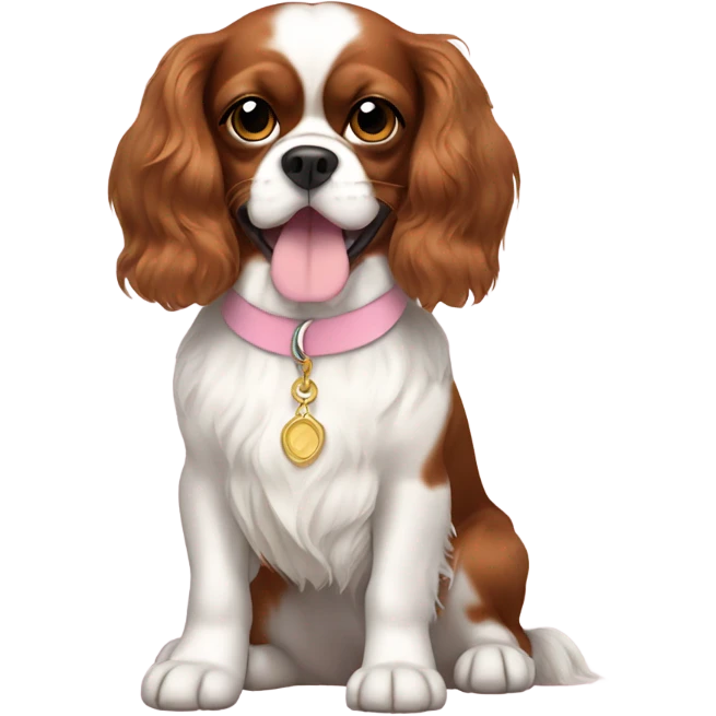 a king charles spaniel with a light pink collar  emoji