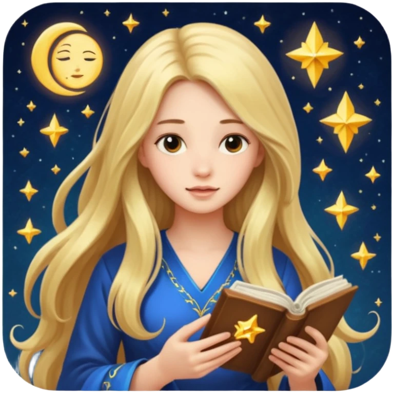 emoji of a girl with long hair reading a horoscope emoji