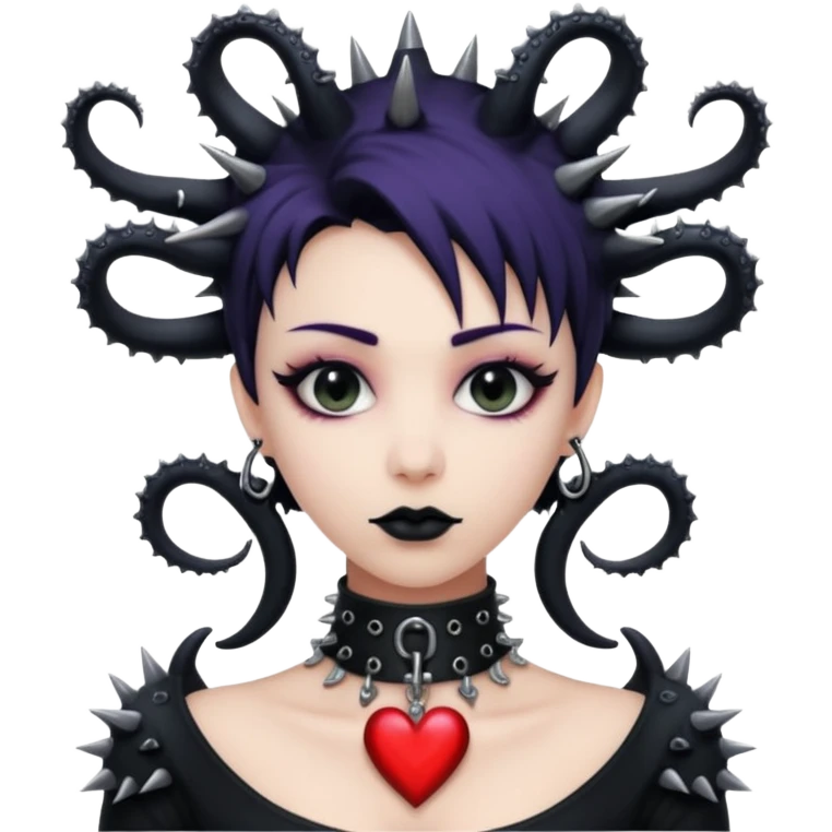 goth lady with tentacles, wearing a spiked choker, tentacles forming a heart shape emoji