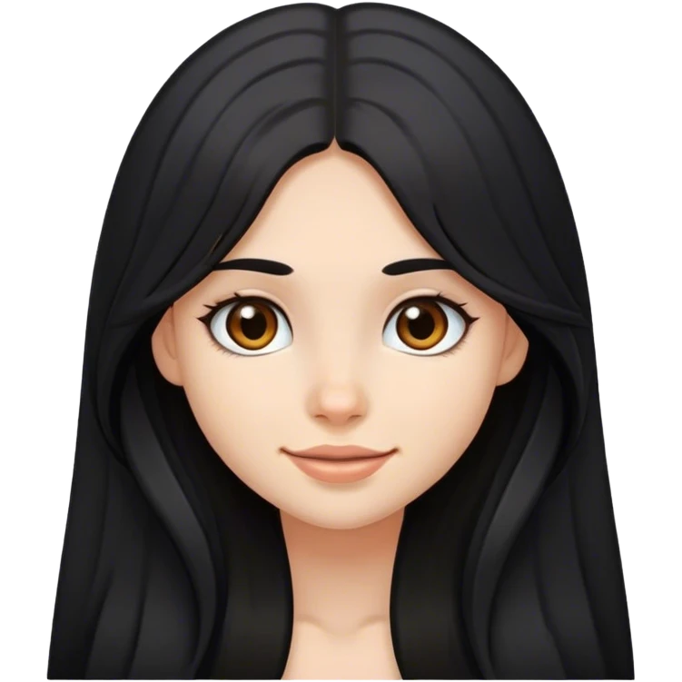 A girl with fair complexion with black long hair, dimples and brown eyes and  emoji